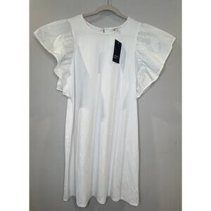 NWT Crown & Ivy White Butterfly Ruffle Sleeve Dress Sz Large